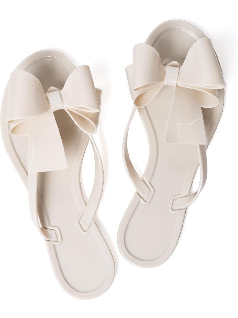 Women's Cream Summer Flip-Flops Big Jelly Bow Beach Cute Flat Dressy Sandals